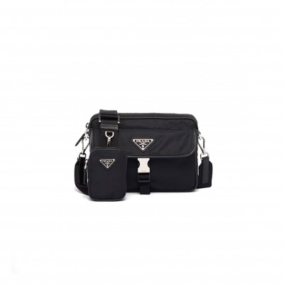 PRADA RE-NYLON AND SAFFIANO LEATHER SHOULDER BAG 2VH133 (22*16*5cm)